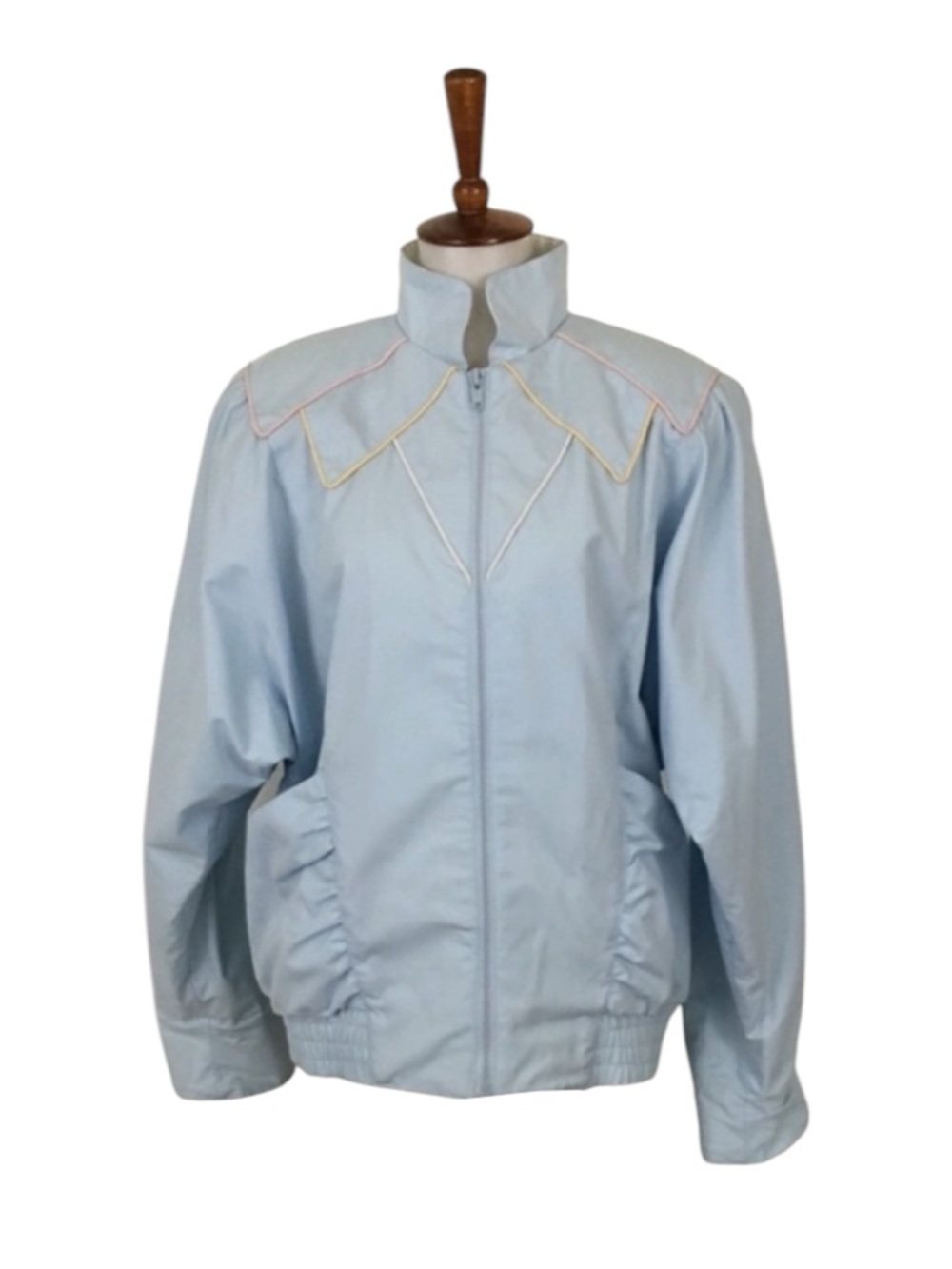 Vintage Pastel Jacket Women’s L Blue Retro Casual Grandma 90s Classic Full Zip